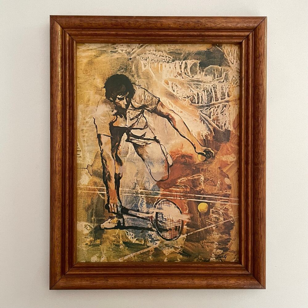 VTG MCM Louis Zansky Framed Abstract Tennis Print 11x14